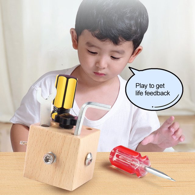 Cubo juguetes de herramientas madera montessori sensorial