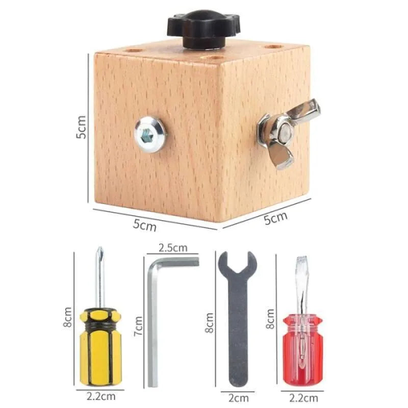 Cubo juguetes de herramientas madera montessori sensorial