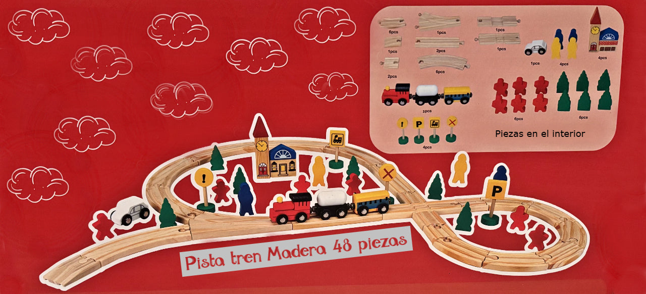 Pista de Trenes de Madera 48 piezas