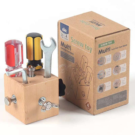 Cubo juguetes de herramientas madera montessori sensorial